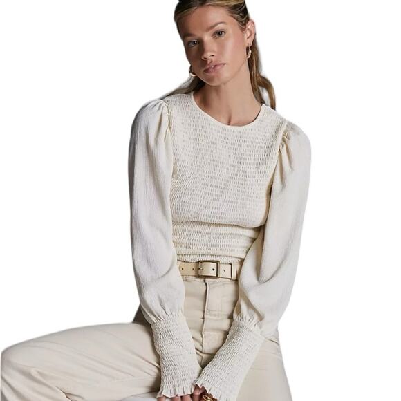 Anthropologie Smocked Puff Sleeve Ivory Cream Top size small Femine - Picture 1 of 11